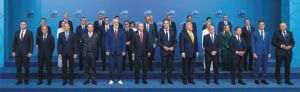 Top European leaders were pushed to the back, and Trump and Erdogan put Albania's controversial Prime Minister, Edi Rama, in the front row. (Photo source: NATO)